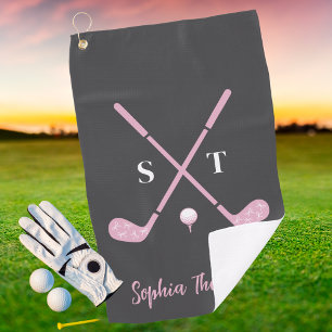Eleganter rosa Golfschläger mit weißen Schleifen,  Golfhandtuch