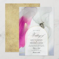 Eleganter Rosa, Grau und Gold Alkohol Tinte Hochze