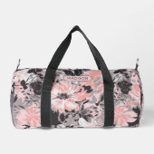 Eleganter rosa, graue, florale Muster Personalisie Duffle Bag (Rückseite)