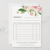 Eleganter rosa grüner Peony Floral Rechnungseingan Mitteilungskarte (Vorderseite)