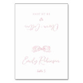 Eleganter, rosa, handgezeichneter Bow, faltbar Tischnummer (Vorderseite)