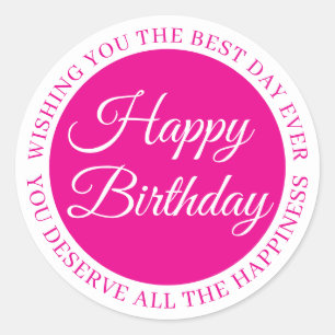 Eleganter rosa „Happy Birthday“-Sticker Runder Aufkleber