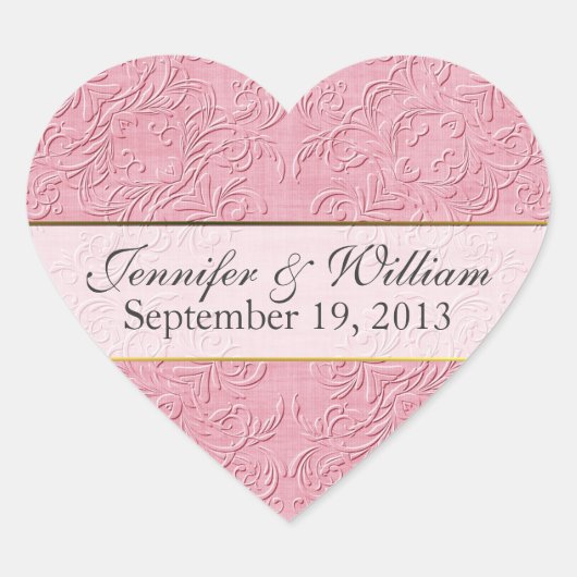 Eleganter rosa Heart Custom Wedding Sticker (Vorderseite)