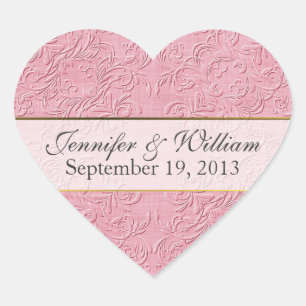 Eleganter rosa Heart Custom Wedding Sticker