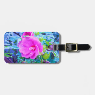 Eleganter Rosa Hibiskus Blume mit Aqua Foliage Gepäckanhänger
