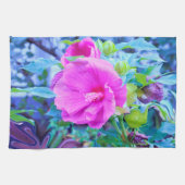 Eleganter Rosa Hibiskus Blume mit Aqua Foliage Geschirrtuch (Horizontal)