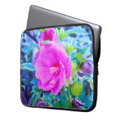 Eleganter Rosa Hibiskus Blume mit Aqua Foliage Laptopschutzhülle (Vorderseite Links)