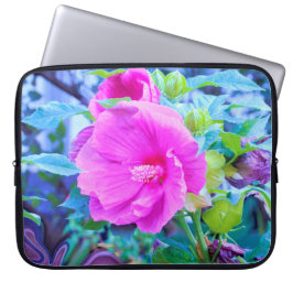 Eleganter Rosa Hibiskus Blume mit Aqua Foliage Laptopschutzhülle
