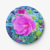 Eleganter Rosa Hibiskus Blume mit Aqua Foliage Pappteller (Vorderseite)