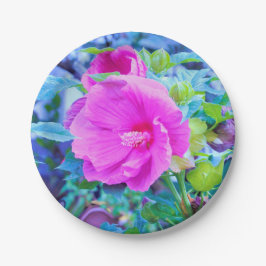 Eleganter Rosa Hibiskus Blume mit Aqua Foliage Pappteller