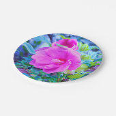 Eleganter Rosa Hibiskus Blume mit Aqua Foliage Pappteller (Schrägansicht)