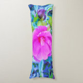 Eleganter rosa Hibiskus mit Wavy Blue Foliage Seitenschläferkissen (Vorderseite Vertikal)