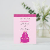 Eleganter rosa Hochzeitstorte Save the Date (Stehend Vorderseite)