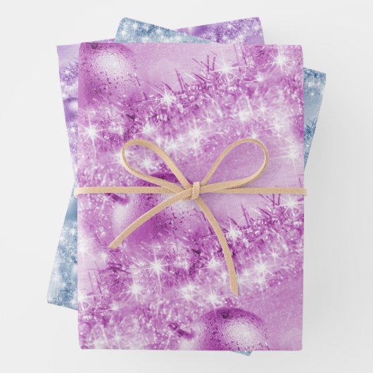 Eleganter Rosa Ice Blue und Violet Weihnachtsball Geschenkpapier Set (Beispiel)