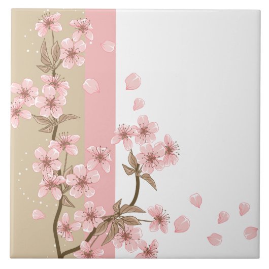Eleganter rosa Kirschblütenzweig Fliese (Vorderseite)