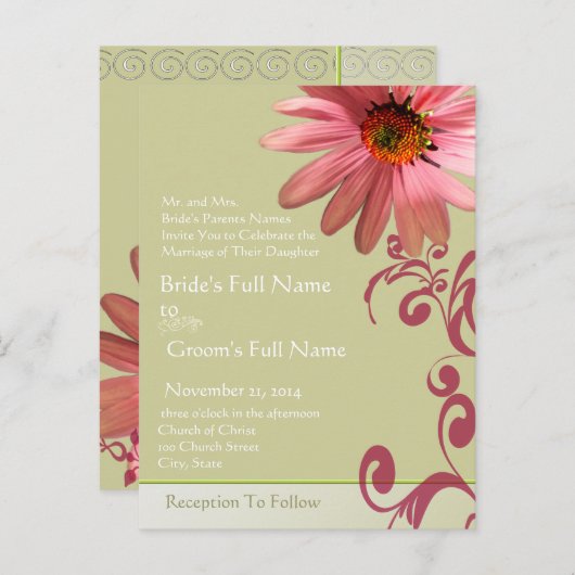 Eleganter Rosa KoneFlower Einladung zur Hochzeit (Vorne/Hinten)