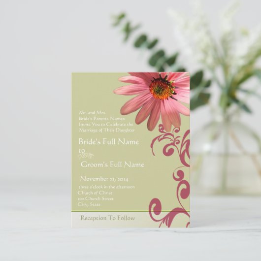 Eleganter Rosa KoneFlower Einladung zur Hochzeit (Stehend Vorderseite)