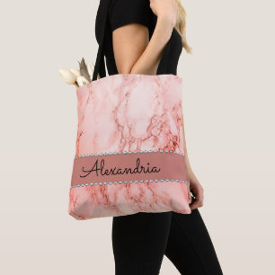 Eleganter rosa Korallenmarmor Personalisiert Tasche