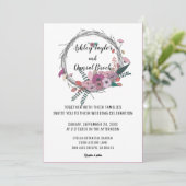 Eleganter, rosa Kranz, botanische Blumenhochzeit Einladung (Stehend Vorderseite)