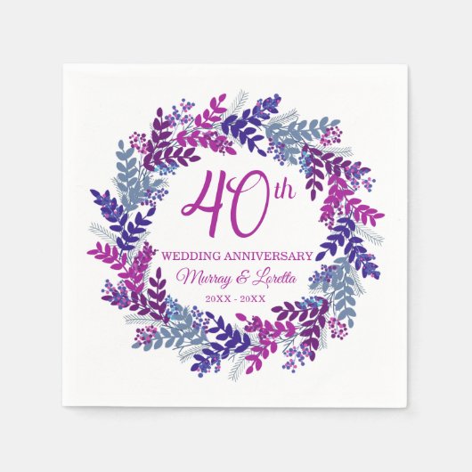 Eleganter rosa Kraut 40. Hochzeitstag Serviette (Vorderseite)
