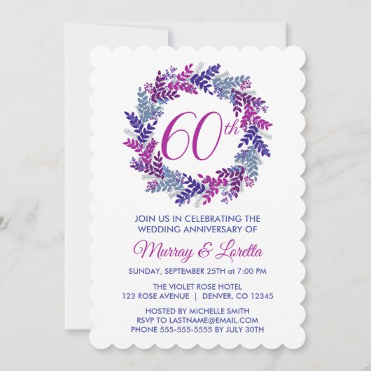 Eleganter rosa Kraut 60. Hochzeitstag Einladung (Vorderseite)