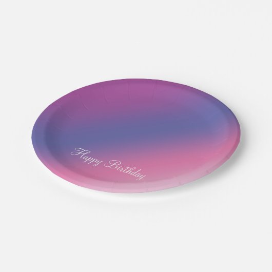eleganter rosa lila-blauer Farbverlauf Pappteller (Schrägansicht)