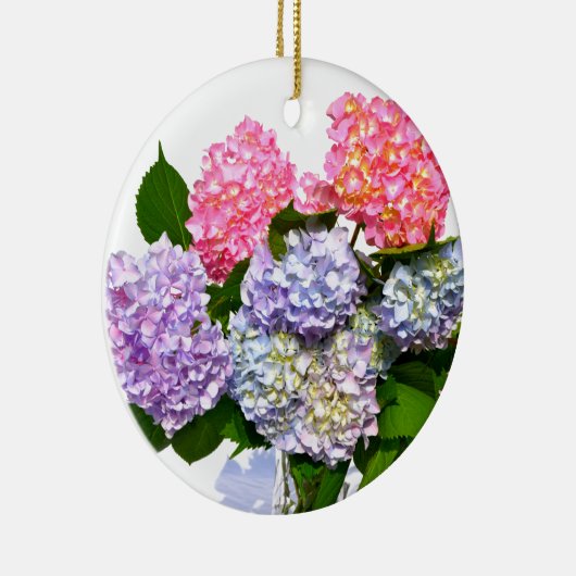 Eleganter, rosa, lila-blauer Hydrangea-Bouquet Keramikornament (Rechts)