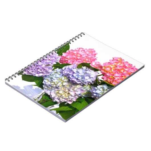 Eleganter, rosa, lila-blauer Hydrangea-Bouquet Notizblock (Linke Seite)
