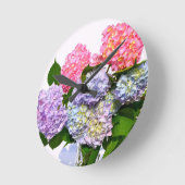 Eleganter, rosa, lila-blauer Hydrangea-Bouquet Runde Wanduhr (Winkel)