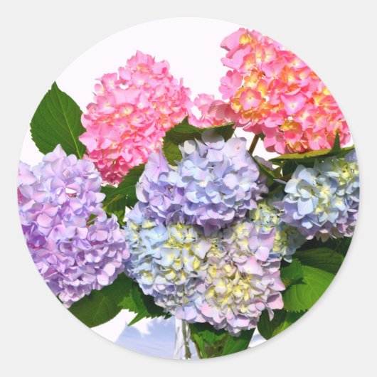 Eleganter, rosa, lila-blauer Hydrangea-Bouquet Runder Aufkleber (Vorderseite)