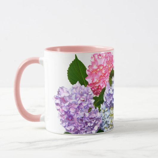 Eleganter, rosa, lila-blauer Hydrangea-Bouquet Tasse (Links)