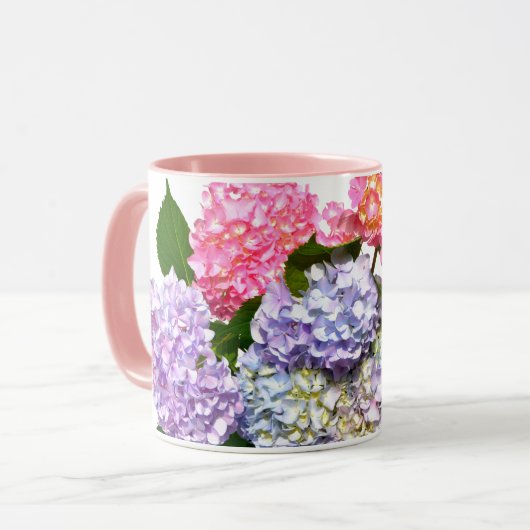 Eleganter, rosa, lila-blauer Hydrangea-Bouquet Tasse (Vorderseite Links)