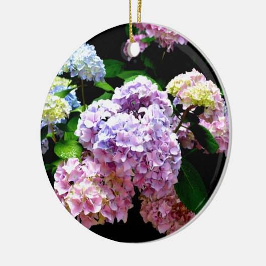 Eleganter, rosa, lila blauer Hydrangea-Garten Keramikornament (Links)