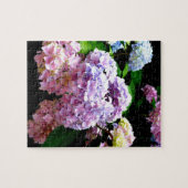 Eleganter, rosa, lila blauer Hydrangea-Garten Puzzle (Horizontal)