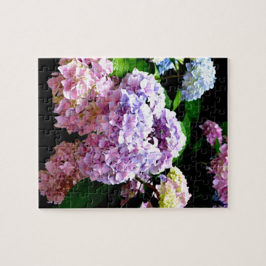 Eleganter, rosa, lila blauer Hydrangea-Garten Puzzle (Horizontal)