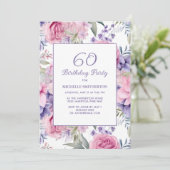 Eleganter rosa Lila Blüte 60. Geburtstag Einladung (Stehend Vorderseite)