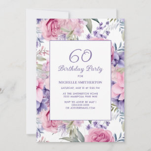 Eleganter rosa Lila Blüte 60. Geburtstag Einladung