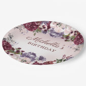 Eleganter rosa Lila Burgund Geburtstag Pappteller (Schrägansicht)