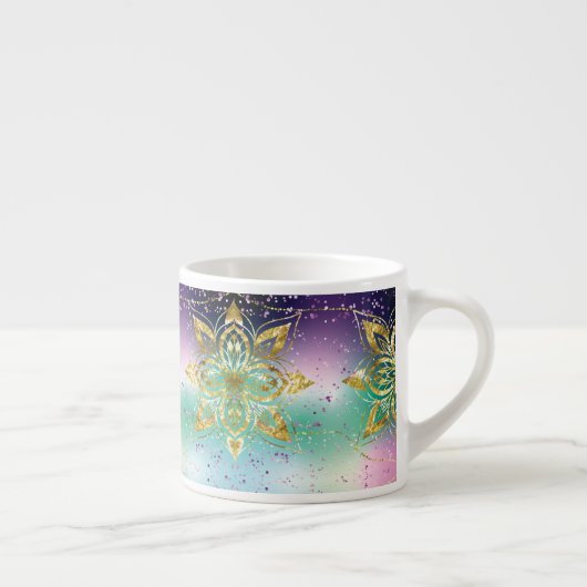 Eleganter Rosa lila grüner Urlaub Snowflakes Stars Espressotasse (Rechts)