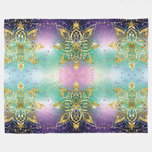 Eleganter Rosa lila grüner Urlaub Snowflakes Stars Fleecedecke (Vorderseite (Horizontal))