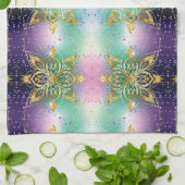 Eleganter Rosa lila grüner Urlaub Snowflakes Stars Geschirrtuch (Gefaltet)