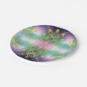 Eleganter Rosa lila grüner Urlaub Snowflakes Stars Pappteller (Schrägansicht)