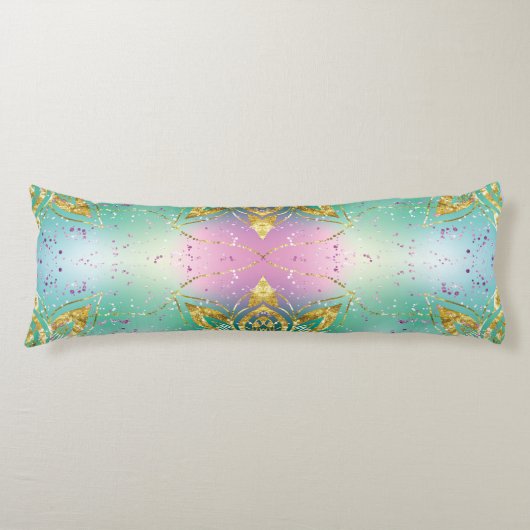 Eleganter Rosa lila grüner Urlaub Snowflakes Stars Seitenschläferkissen (Vorderseite)