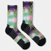 Eleganter Rosa lila grüner Urlaub Snowflakes Stars Socken (Rechts)
