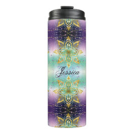 Eleganter Rosa lila grüner Urlaub Snowflakes Stars Thermosbecher