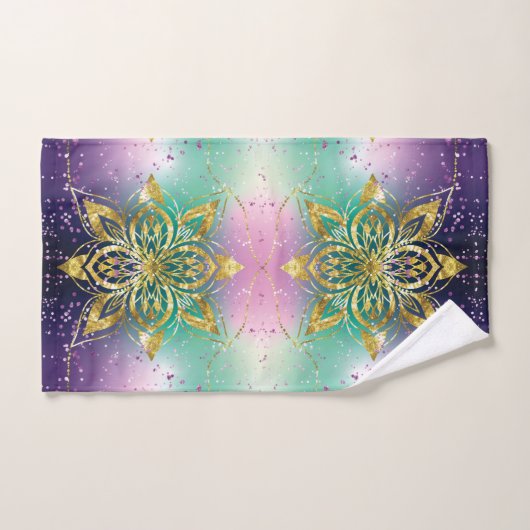 Eleganter Rosa lila grüner Urlaub Snowflakes-Stern Badhandtuch Set (Handtuch)