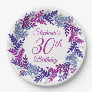 Eleganter rosa Lila Kraut 30. Geburtstag Pappteller