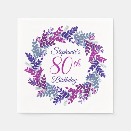 Eleganter rosa Lila Kraut 80. Geburtstag Serviette (Vorderseite)