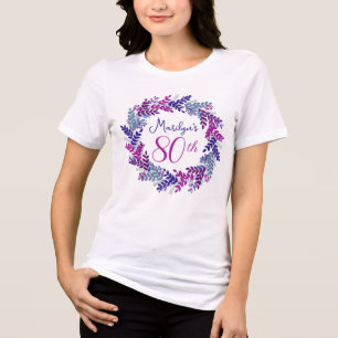Eleganter Rosa Lila Wreath Monogram 80. Geburtstag Tri-Blend Shirt