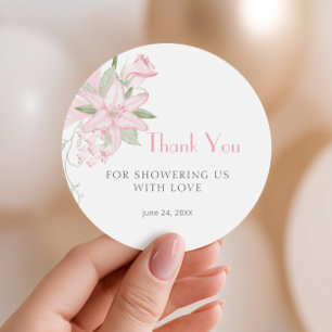 Eleganter rosa Lilien-Baby-Shower-Eingang Runder Aufkleber